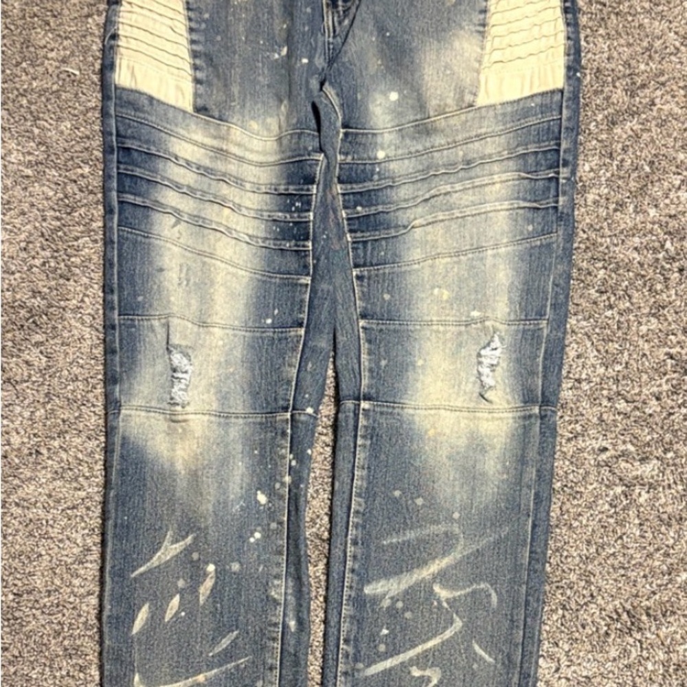 South Pole Men’s Blue Slim Straight Jeans with Biker Panels